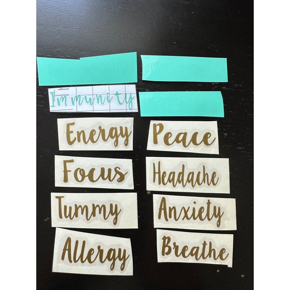 Essential Oil Roller Bottle Vinyl Decals 12pc Set Gold and Teal Script Labels